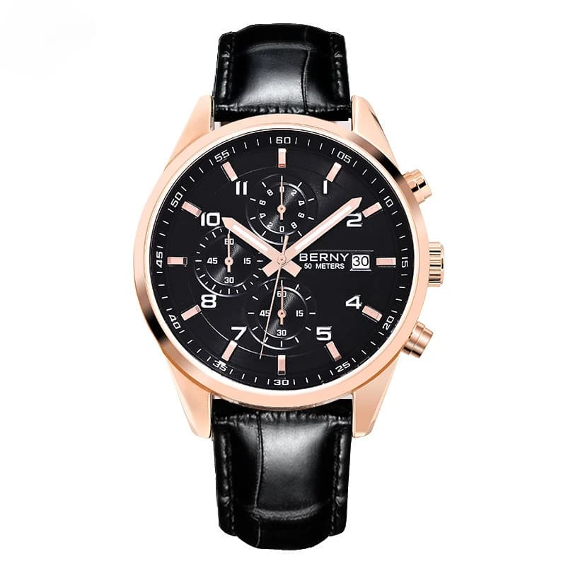 BERNY Herren-Quarzuhr 42 mm mit Chronograph und Saphirglas
