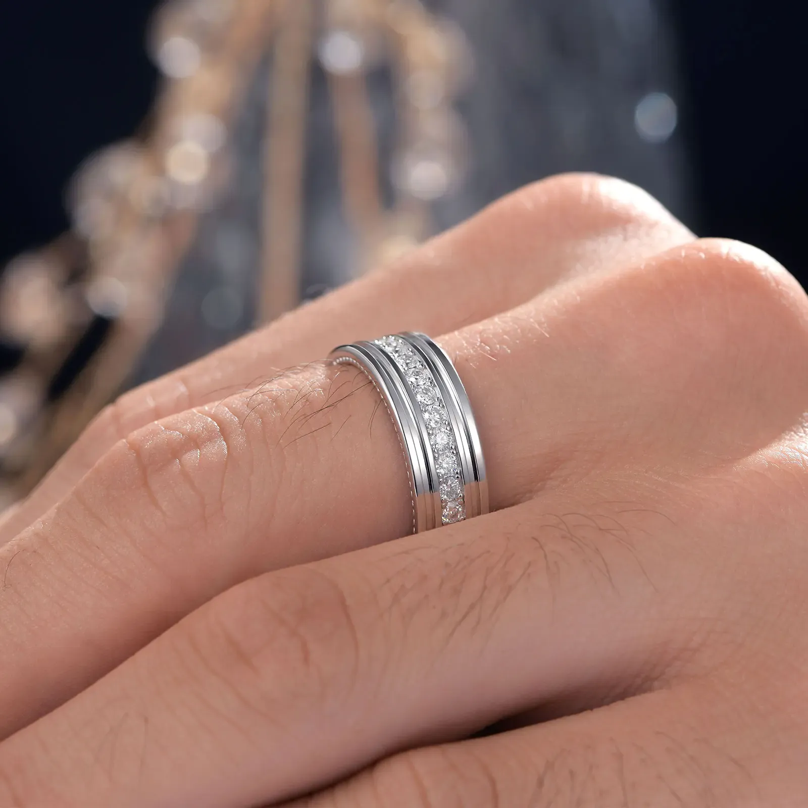 Zertifizierter Moissanit-Herrenring aus 925er Silber mit Eternity-Design