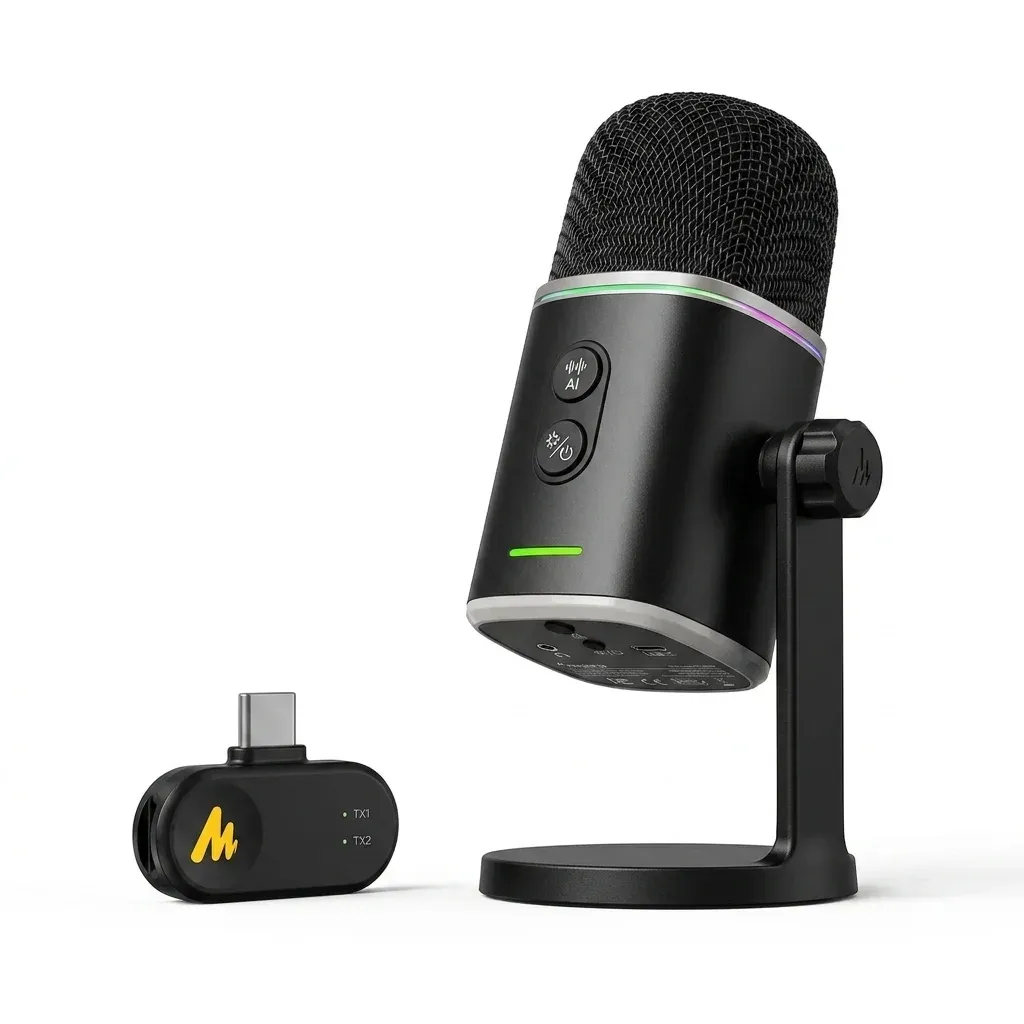 Schwarzes maono Funkmikrofon mit Empfänger