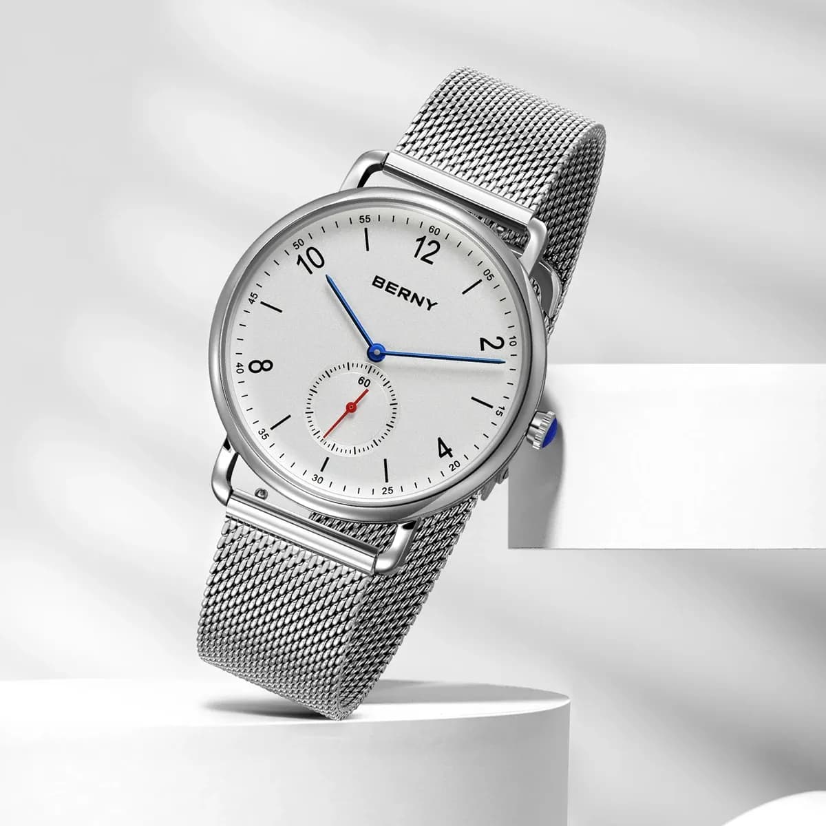 BERNY Herren-Quarzuhr aus Edelstahl mit flachem Zifferblatt
