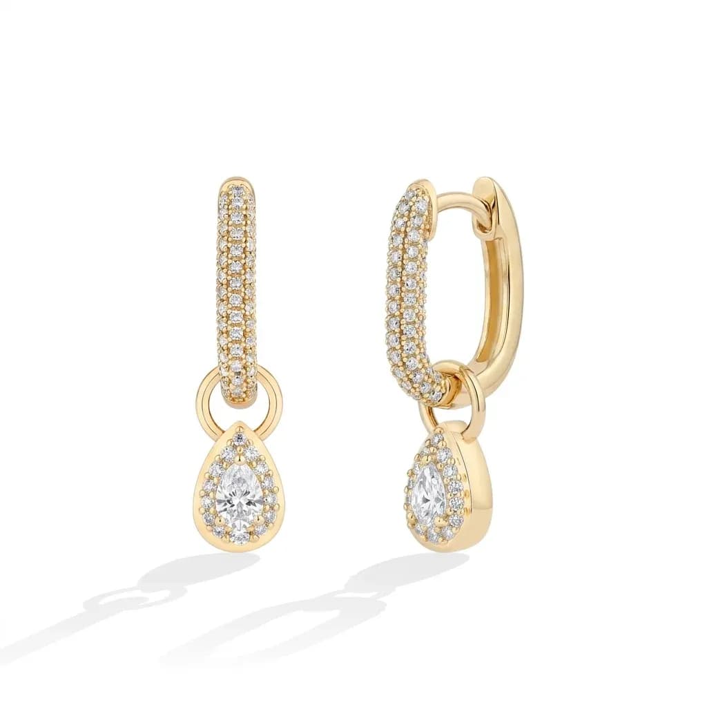 Goldene Tropfen-Creolen mit Moissanit