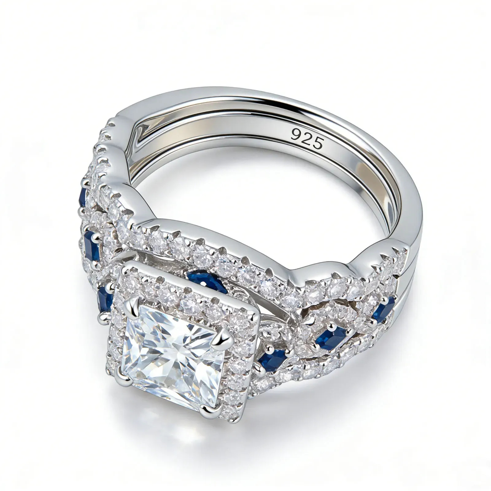 Zertifiziertes Moissanit-Brautset aus 925er Silber mit Prinzessschliff