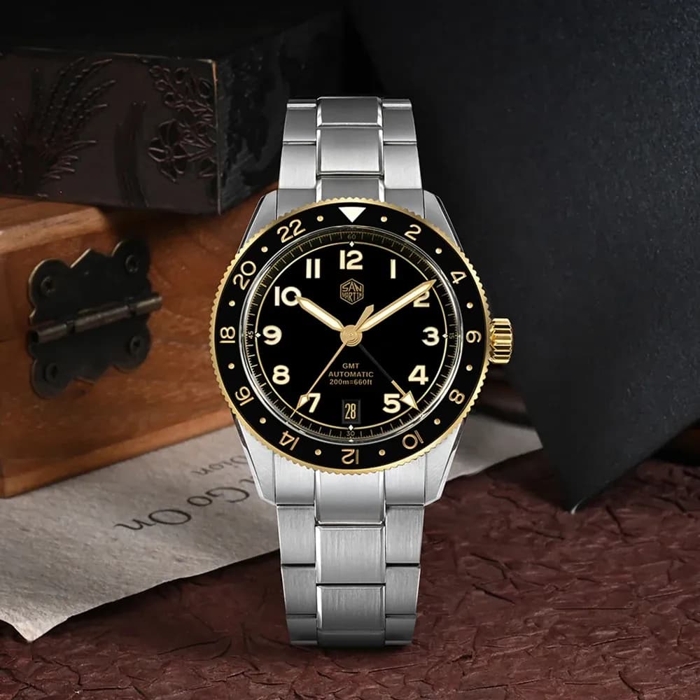 San Martin SN0140W 38-mm GMT-Automatikuhr mit Saphirglas