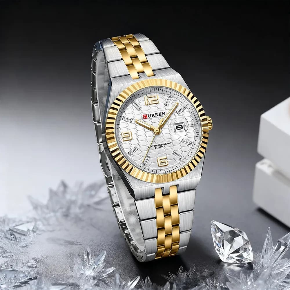 CURREN Damen-Quarzuhr mit zweifarbiger Edelstahloptik