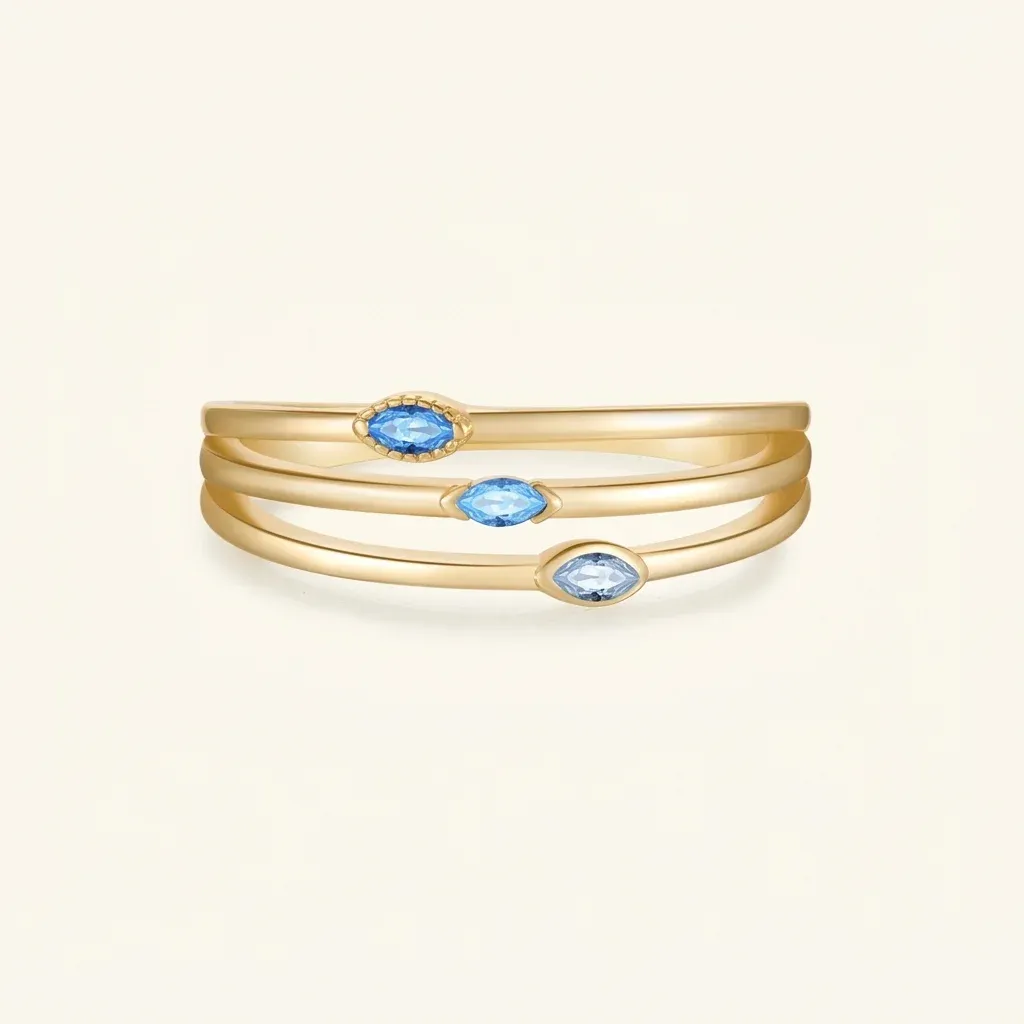 Silberring mit blauem Zirkonia Dreireihen-Design