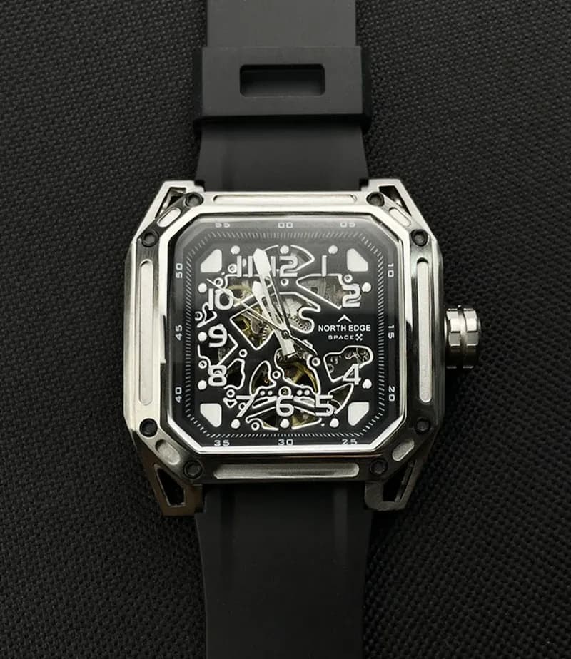 North Edge Space X Automatik-Skelettuhr aus Edelstahl
