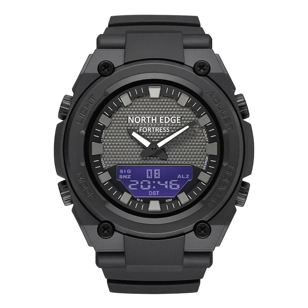 NORTH EDGE FORTRESS 2026 Men's Army Military Digital Watch Outdoor Sports Waterproof 50M Watches World Time Countdown LED Clock