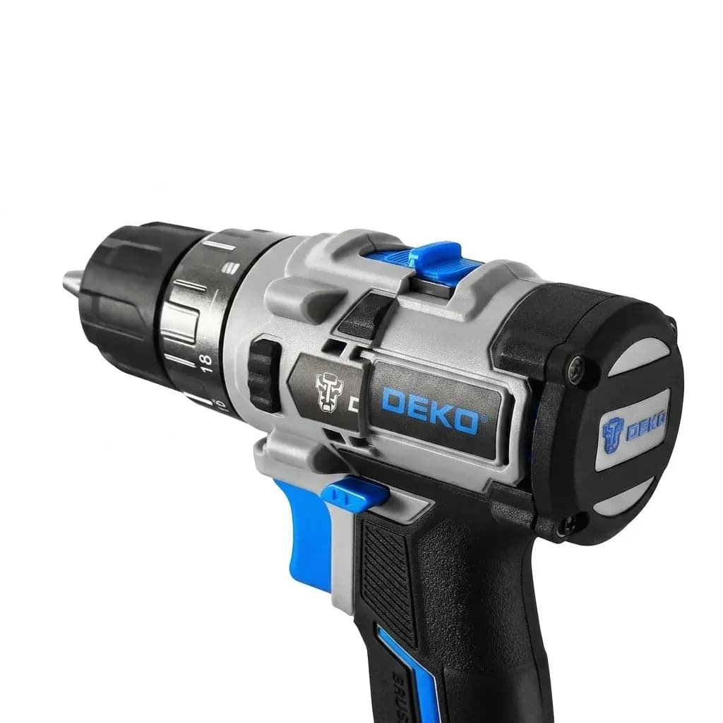 DEKO Akku-Bohrschrauber silber schwarz blau