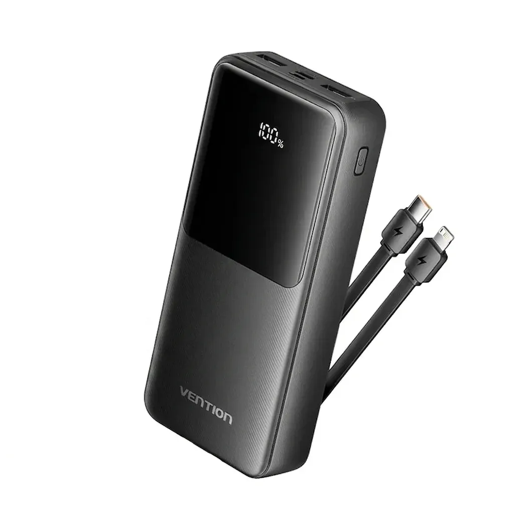 Vention 20.000-mAh Powerbank mit integrierten Kabeln und Display