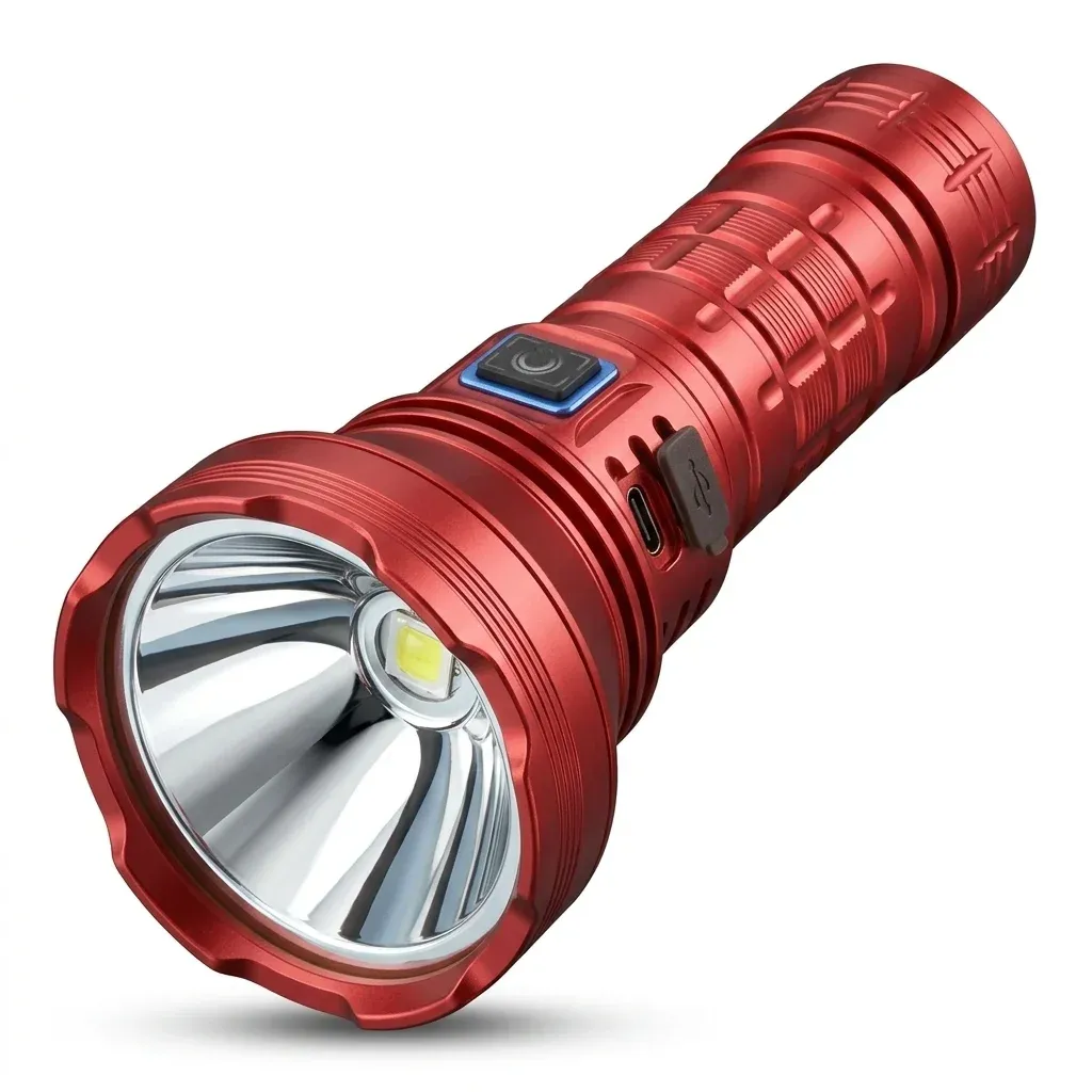 Rote XIWANGFIRE BT90 LED-Taschenlampe im Studio