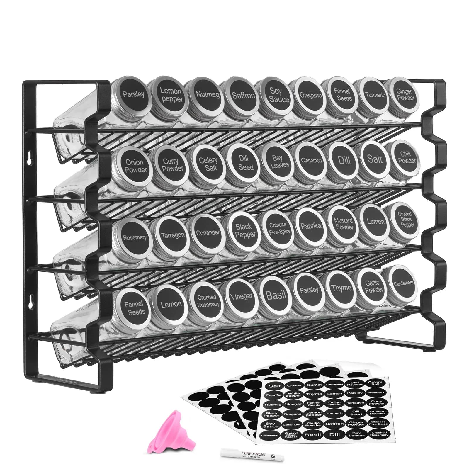 Gewürzregal-Organizer für Schrank mit Glasdosen und Etiketten