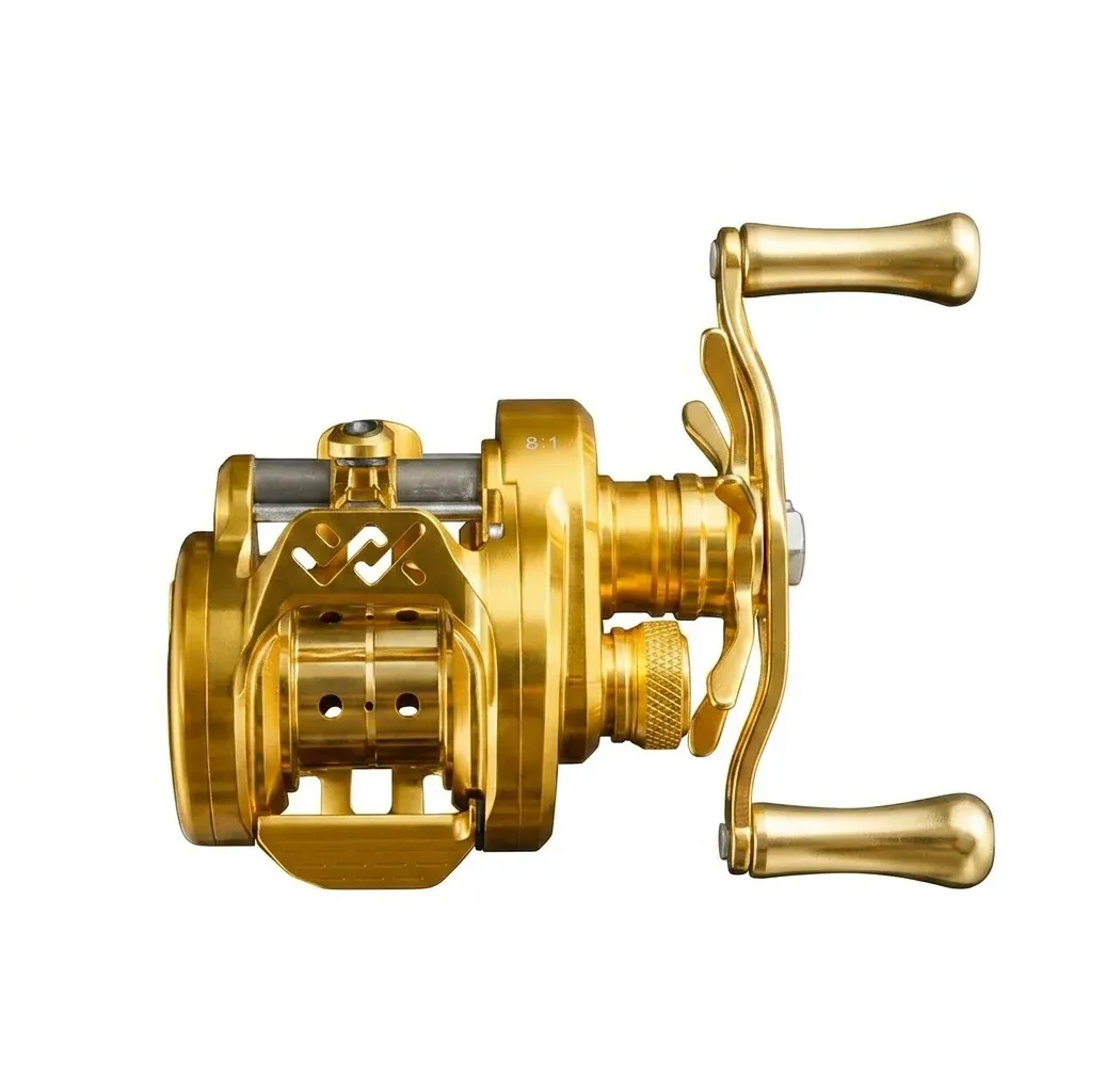 Goldene Baitcast-Rolle mit Doppelkurbel