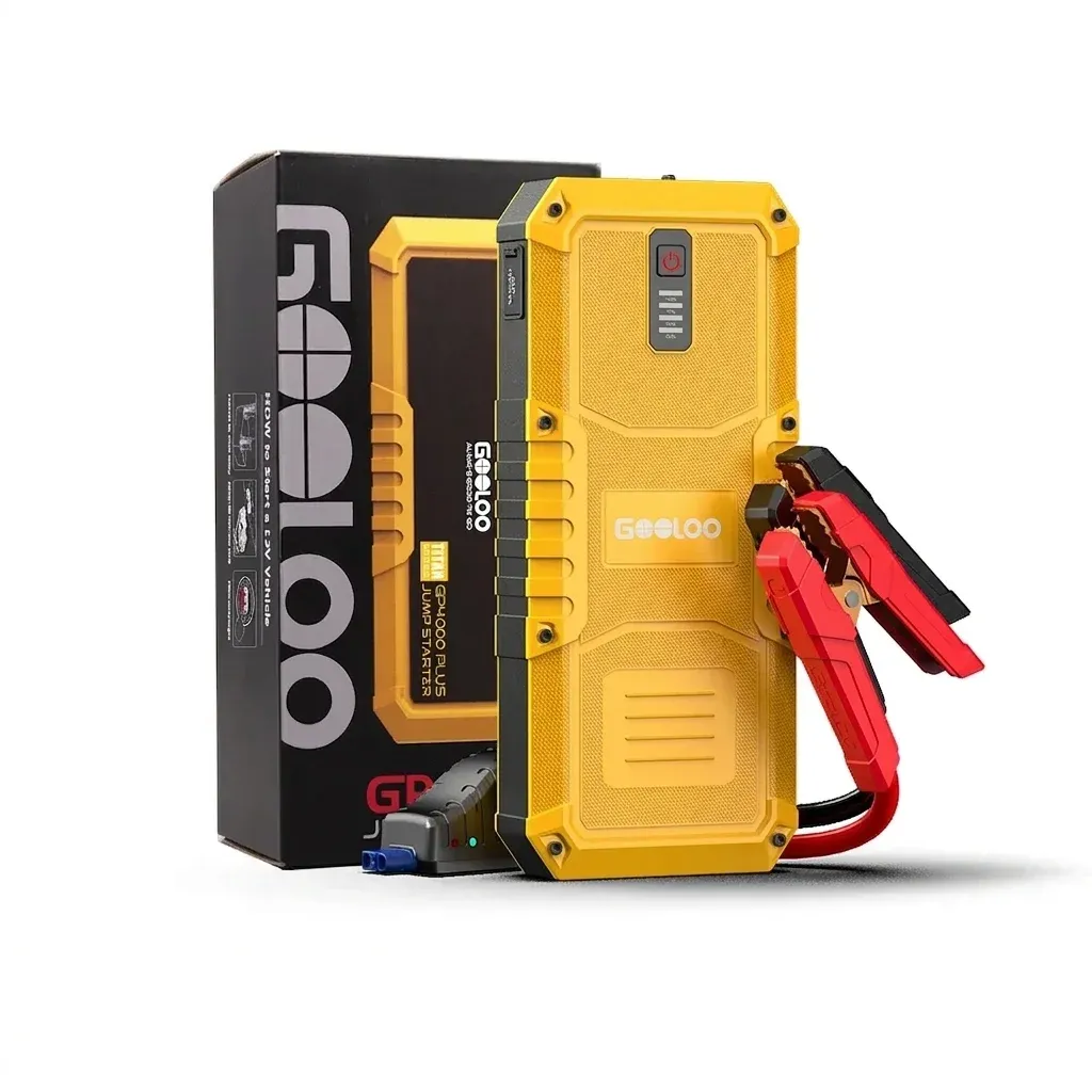 GOOLOO Starthilfe-Powerbank gelb mit Kabeln