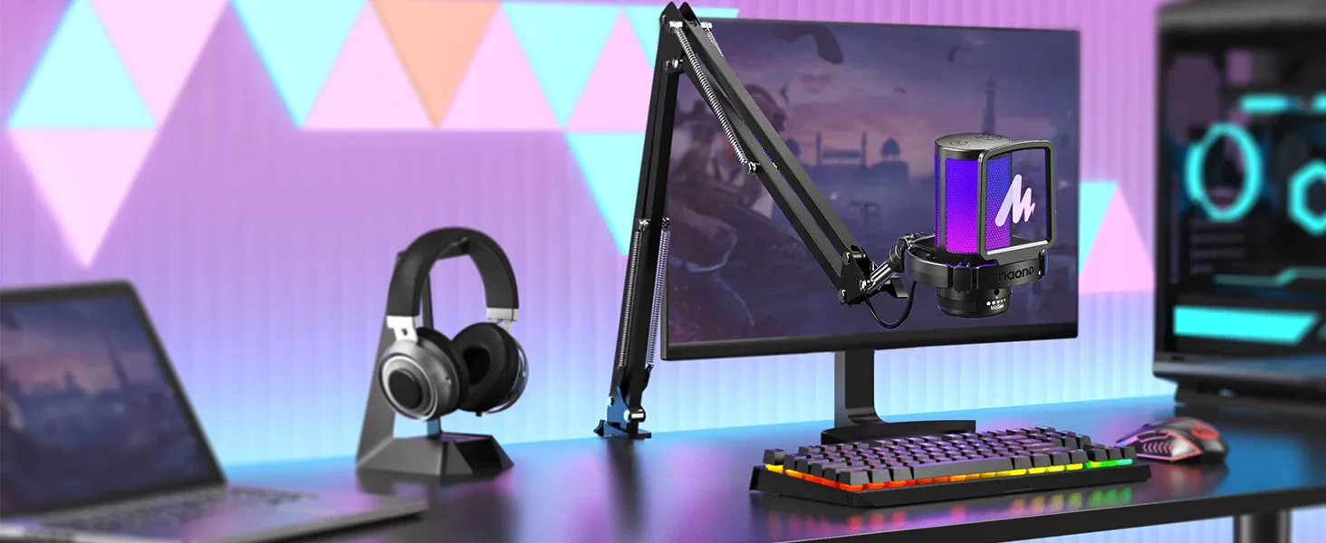 maono DGM20S USB-Gamingmikrofon mit RGB und Boomarm