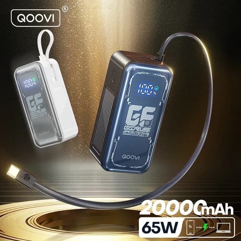 QOOVI 65W Powerbank 20.000 mAh mit integriertem Kabel