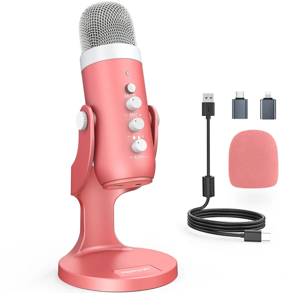 Haomuren Pink USB-Kondensatormikrofon für Streaming und PC