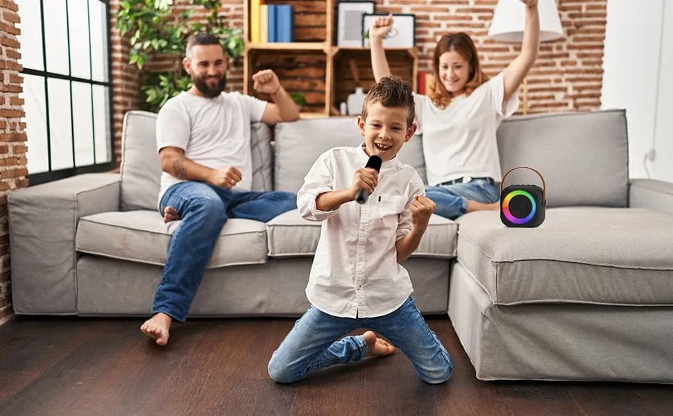 Haomuren Mini-Karaoke-Set mit Funkmikrofonen und Bluetooth-Lautsprecher