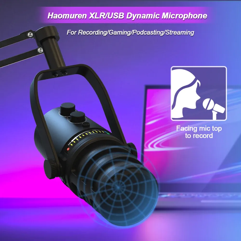 Haomuren Dynamisches USB/XLR-Tischmikrofon für Streaming und Podcast