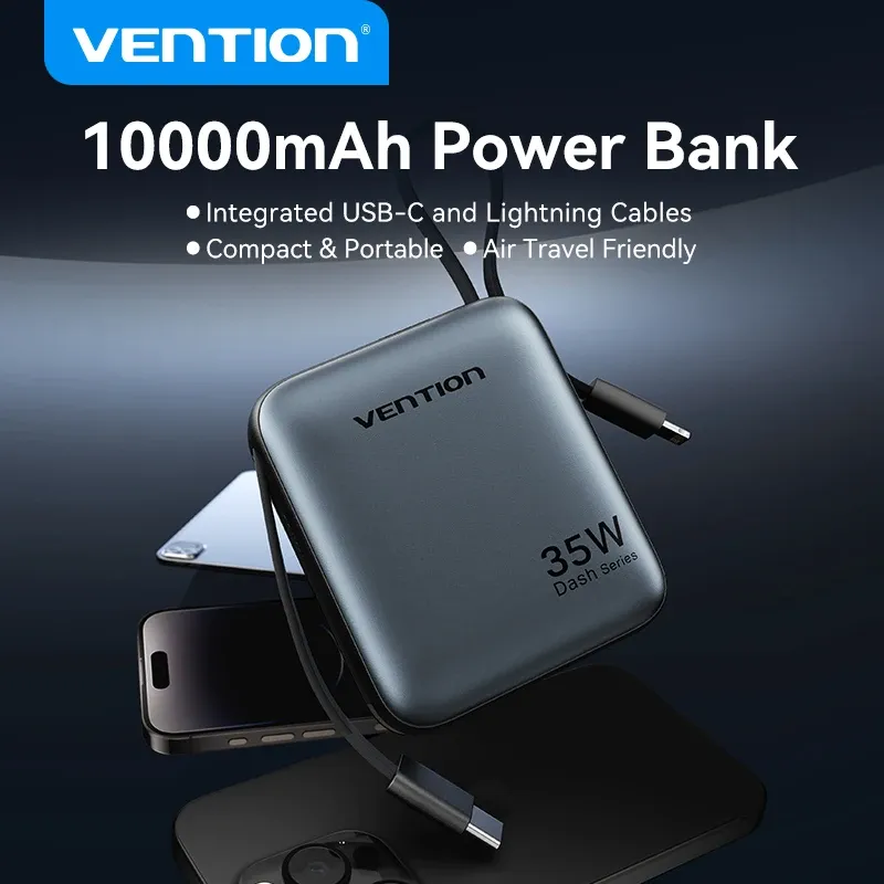 Vention 10.000-mAh Powerbank mit 35 W und integrierten Kabeln