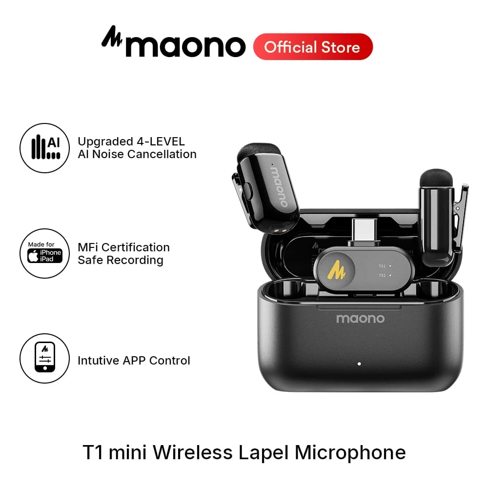 maono T1mini Funk-Lavaliermikrofon mit KI-Rauschfilter
